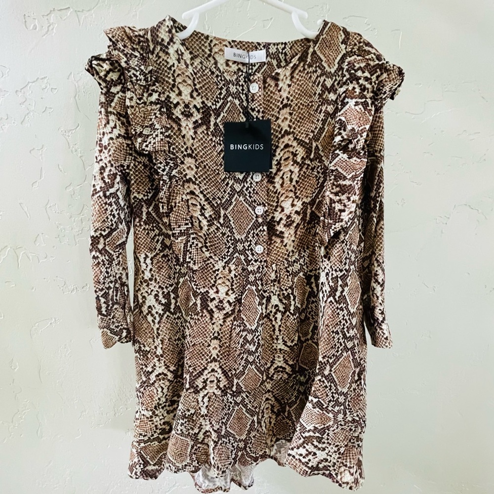Anine Bing Kids Snake Print Ruffle Dress